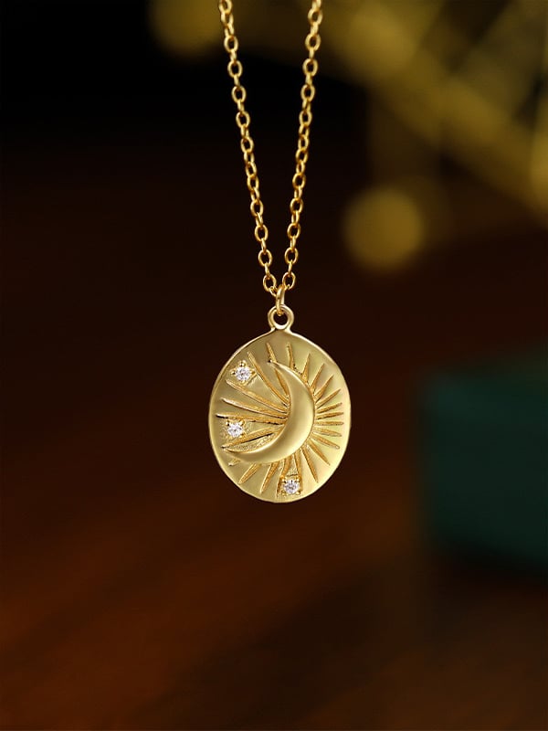 Gold Plated Sterling Silver Moon and Star Necklace