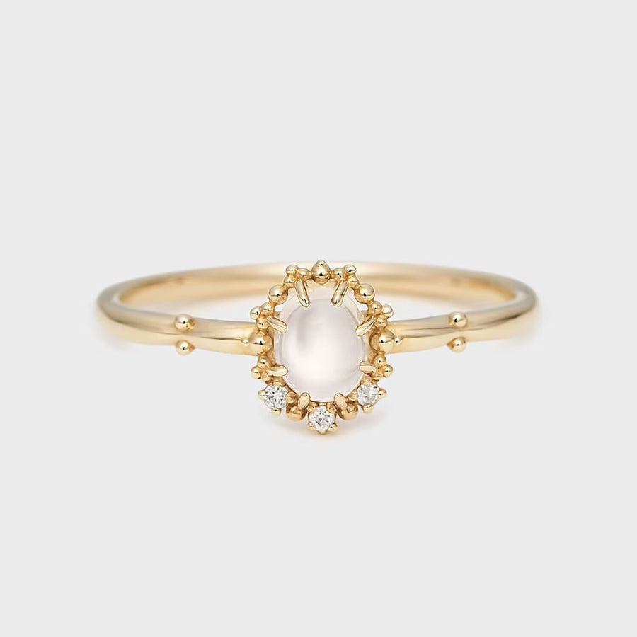 Gold Plated Sterling Silver Natural Oval Moonstone Ring