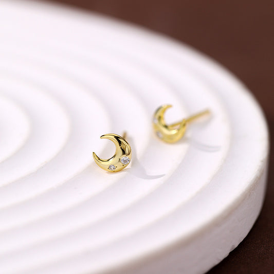Gold Plated Sterling Silver Tiny Moon & Star Studs