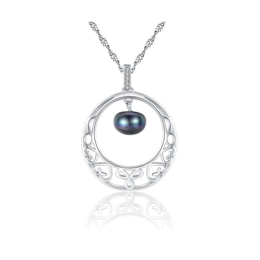 Wave Necklace with Natural Pearl and Cubic Zirconia in 925 Sterling Silver