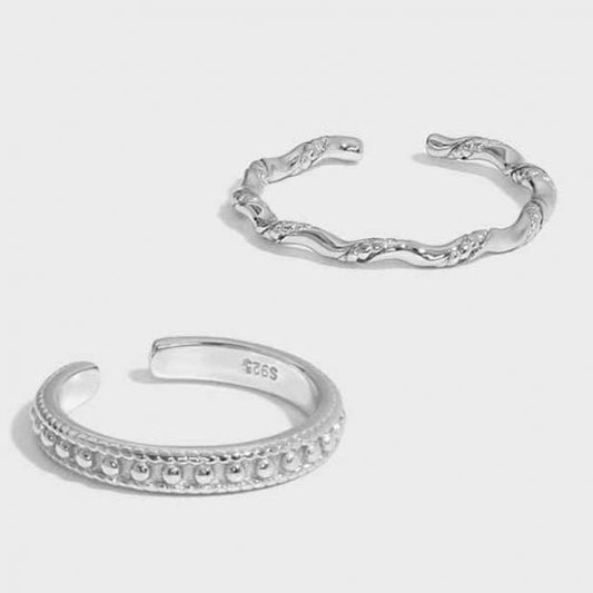 Bead Wave Twisted Sterling Adjustable Ring