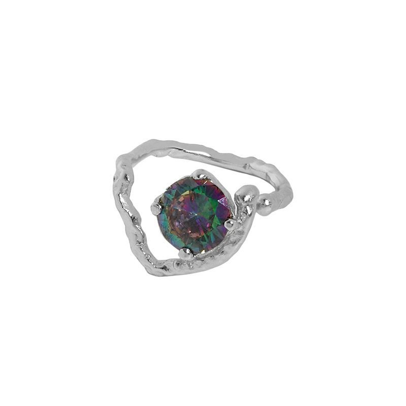 Irregular Heart Crystal 925 Sterling Silver Adjustable Ring