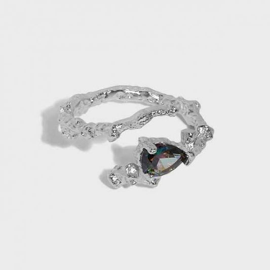 Black Waterdrop Cubic Zirconia 925 Sterling Silver Adjustable Ring