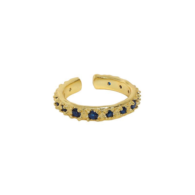 Modern Irregular Blue Crystal Adjustable Sterling Silver Ring