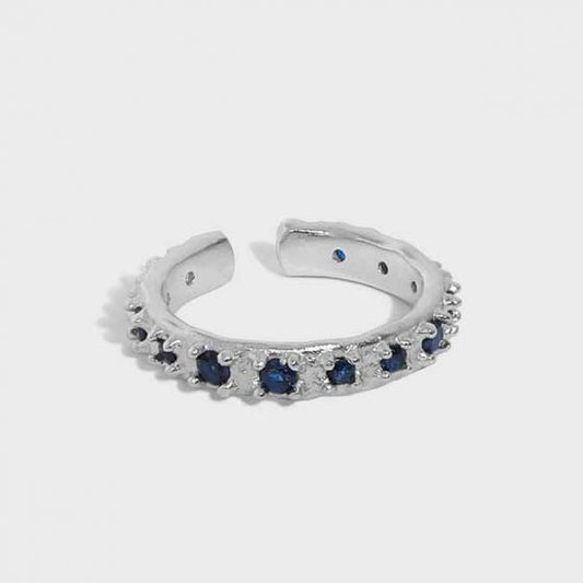 Modern Irregular Blue CZ Adjustable Sterling Silver Ring