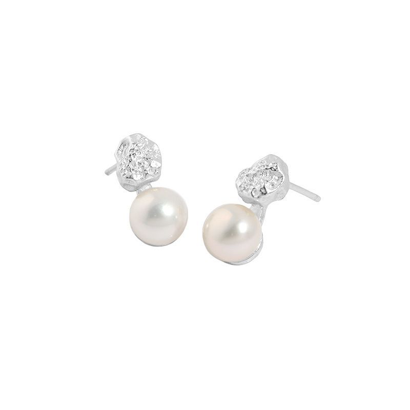 Round Natural Cultured Pearl 7mm 925 Sterling Silver Stud Earrings