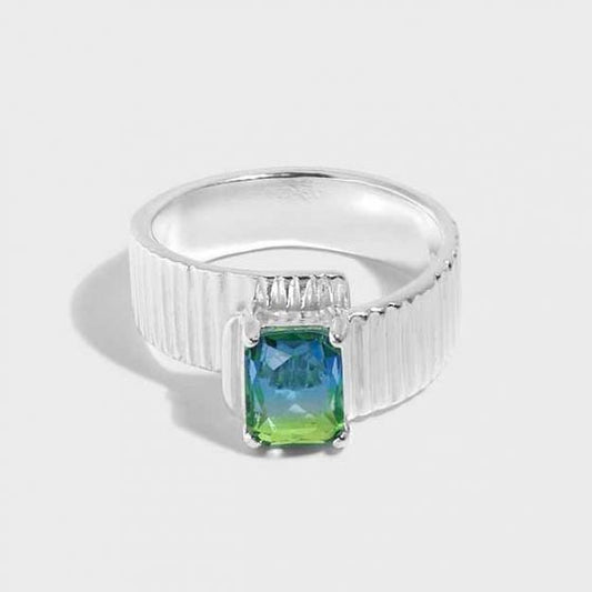 Fading Emerald Gear Sterling Silver Adjustable Ring