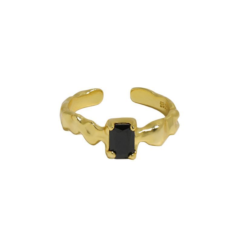 Black Geometry Cubic Zirconia Adjustable Ring in 925 Sterling Silver