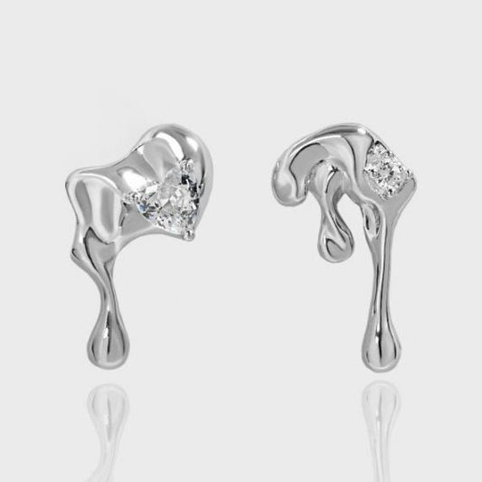Asymmetry Irregular Lava Flow CZ Earrings