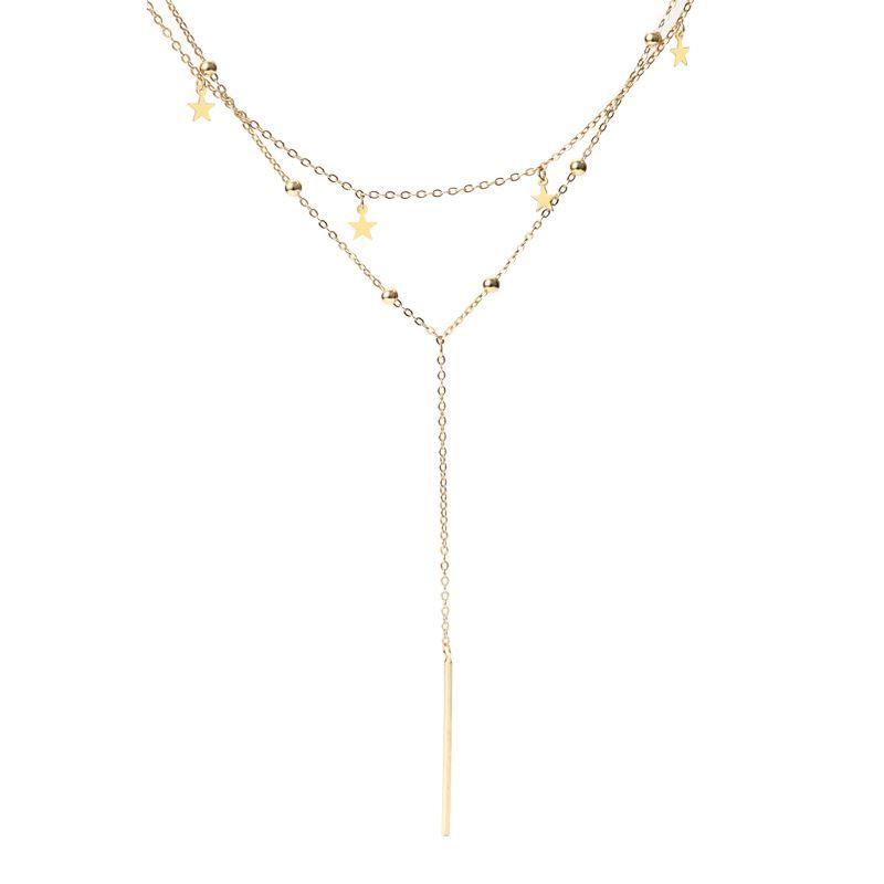 Double Layer Stars Y Necklace, 925 Sterling Silver
