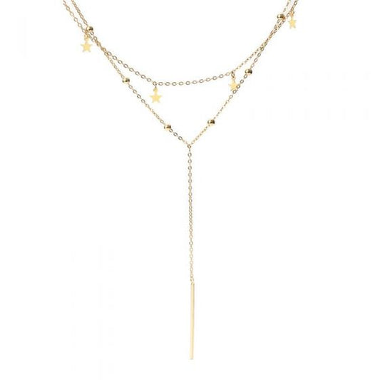 Double Layer Stars Y Necklace, 925 Sterling Silver