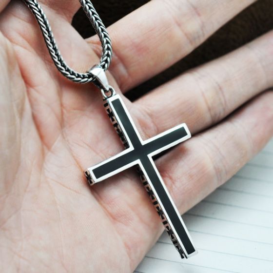 Black Jesus Christian Cross 925 Sterling Silver Pendant
