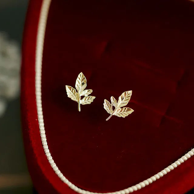 Gold Plated Sterling Silver Leaf Stud Earrings