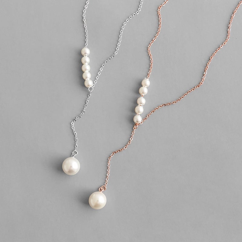 Sterling Silver Y Necklace with Shell Pearl