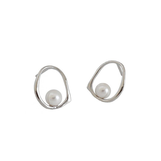 Sterling Silver Geometric Earrings with Shell Pearl