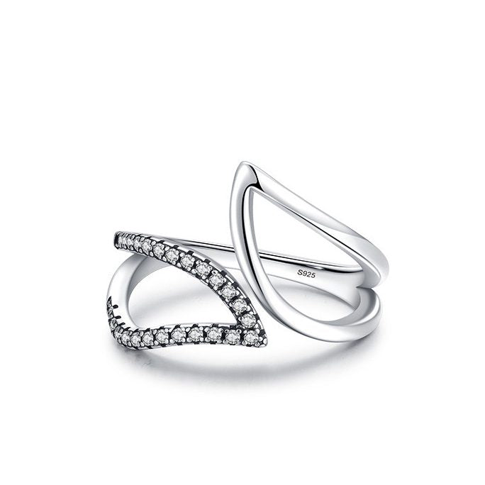 Hollow Leaf Ring in Sterling Silver with Cubic Zirconia
