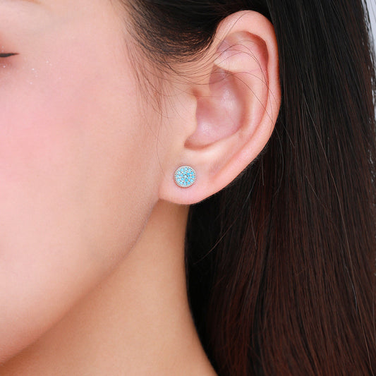 Sterling Silver Pave Turquoise Stud Earrings