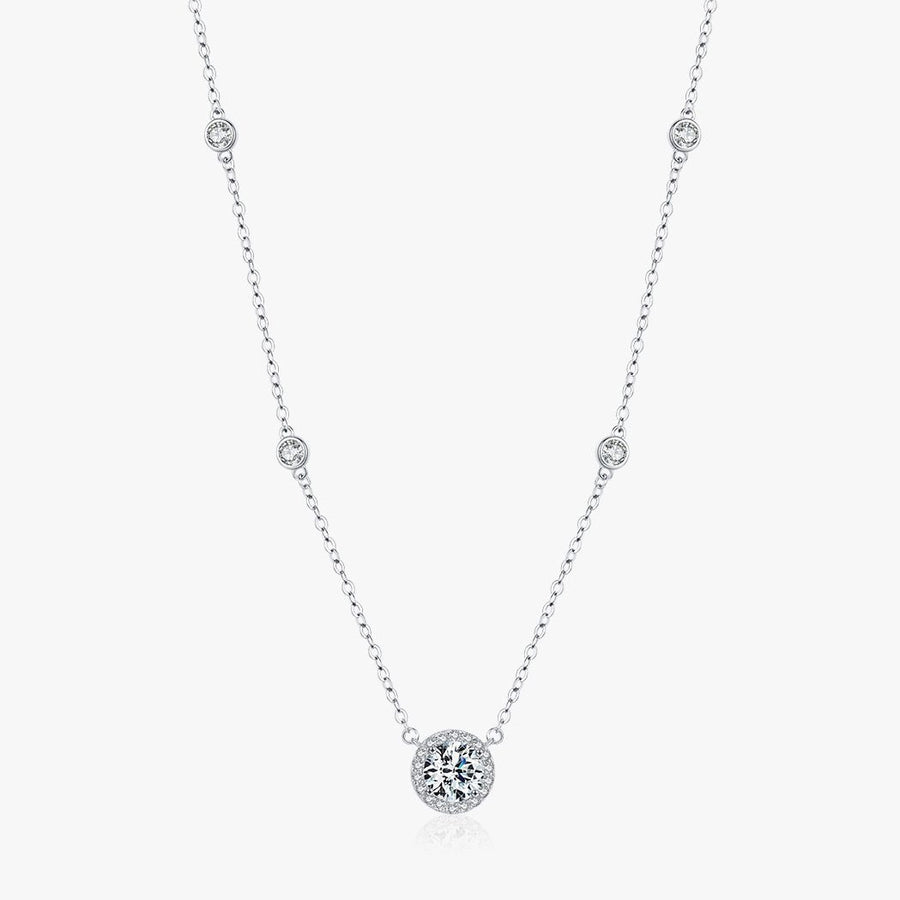 Sterling Silver Round Clear Pendant Necklace