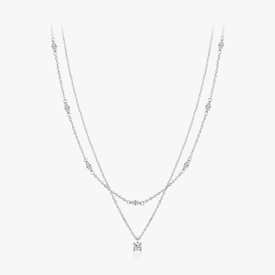 Moissanite D Color Double Layer Necklace in Sterling Silver