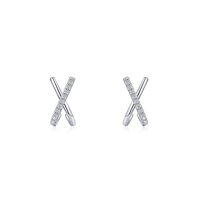 X Shape Cubic Zirconia Stud Earrings in.925 Sterling Silver