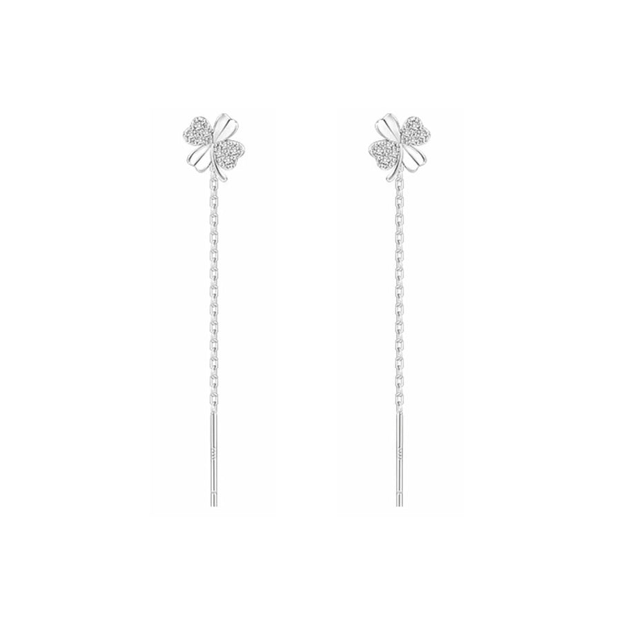 Cubic Zirconia Clover Tassel Drop Earrings