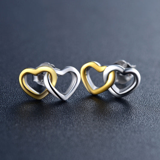 Sterling Silver Double Hearts Stud Earrings