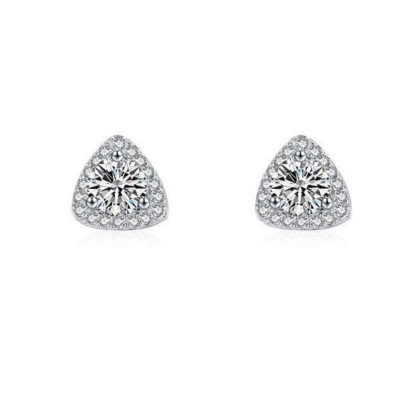Sterling Silver Cubic Zirconia Triangle Stud Earrings