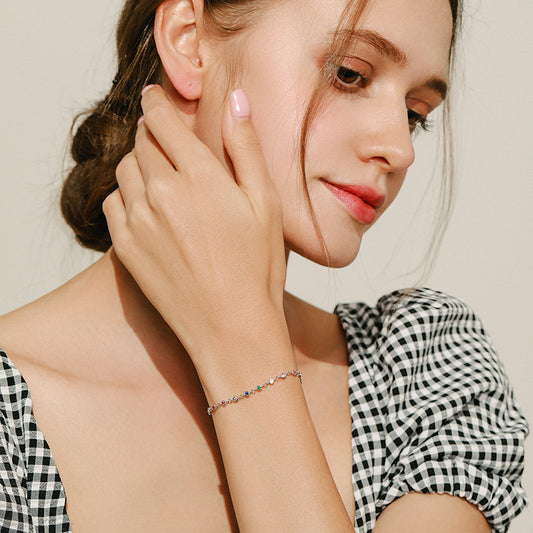 Sterling Silver Rainbow Color Chain Charm Bracelet