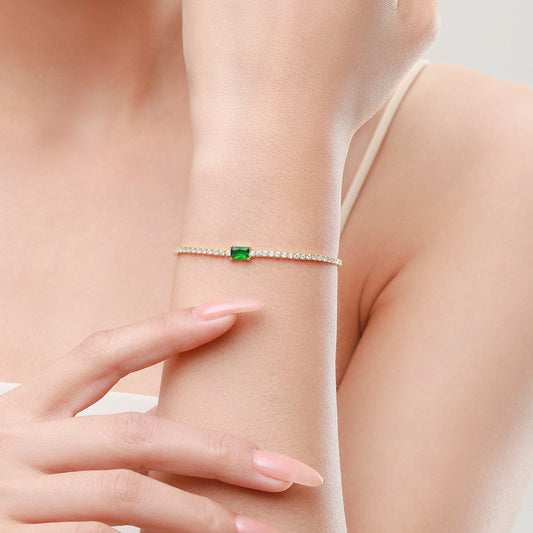 Gold Plated Sterling Silver Vintage Green Bracelet