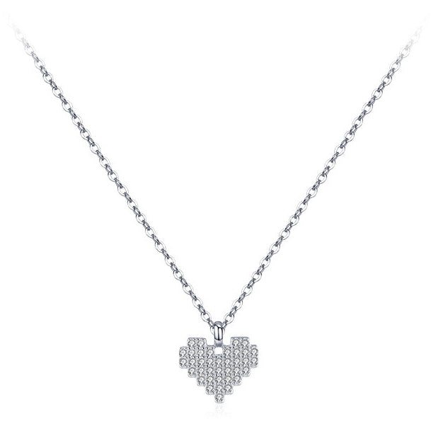 Sterling Silver Pixel Love Heart Pendant Necklace