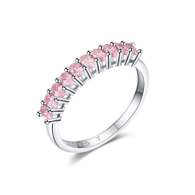 Pink Cubic Zirconia Sterling Silver Band Ring