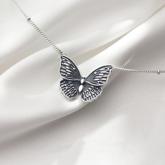 Sterling Silver Vintage Flying Butterfly Pendant Necklace