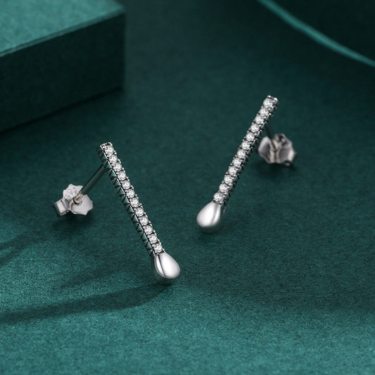Sterling Silver Long Line Stud Earrings
