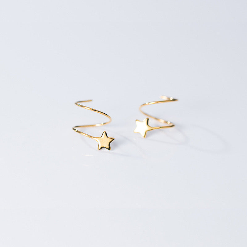 Sterling Silver Minimalist Star Wave Hoop Earrings