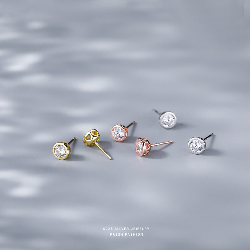 Sterling Silver Bezel Hollow Heart Stud Earrings