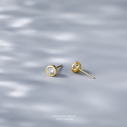 Sterling Silver Bezel Hollow Heart Stud Earrings