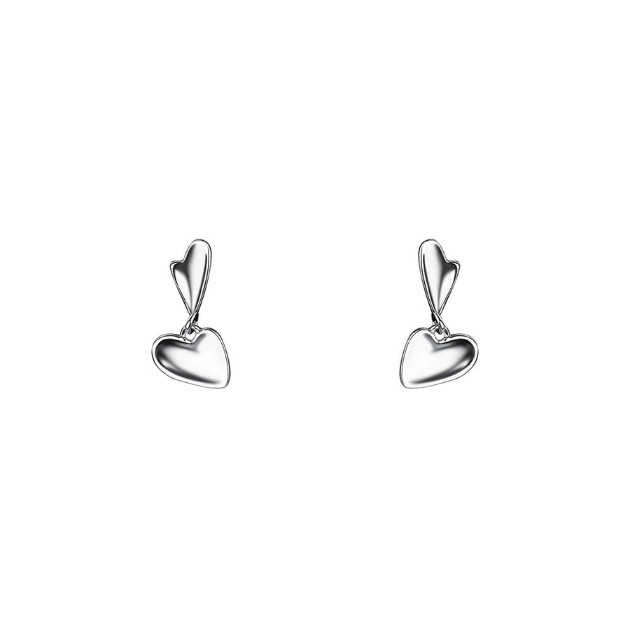 High Polished Double Heart Stud Earrings in Sterling Silver