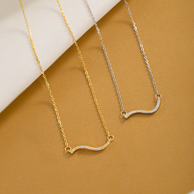 Sterling Silver Wave Line Cubic Zirconia Necklace
