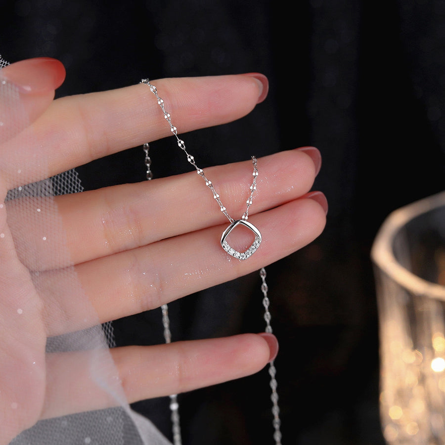 Cubic Zirconia Geometric Square Necklace