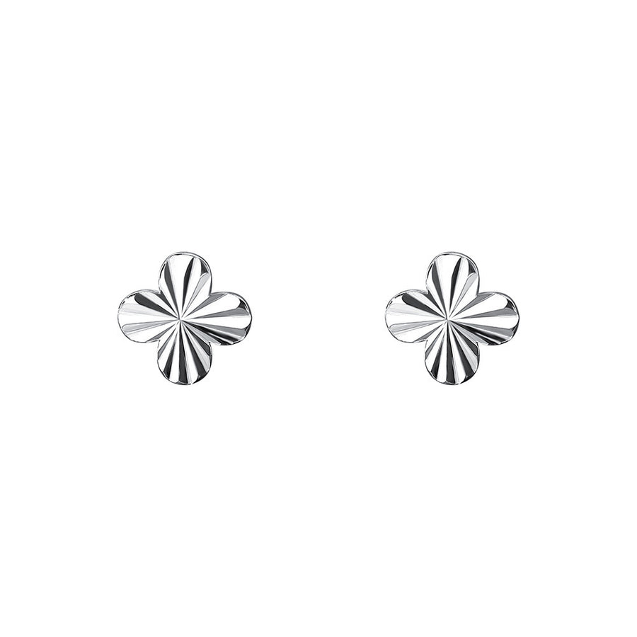 Diamond Cut Silver Lucky Clover Stud Earrings
