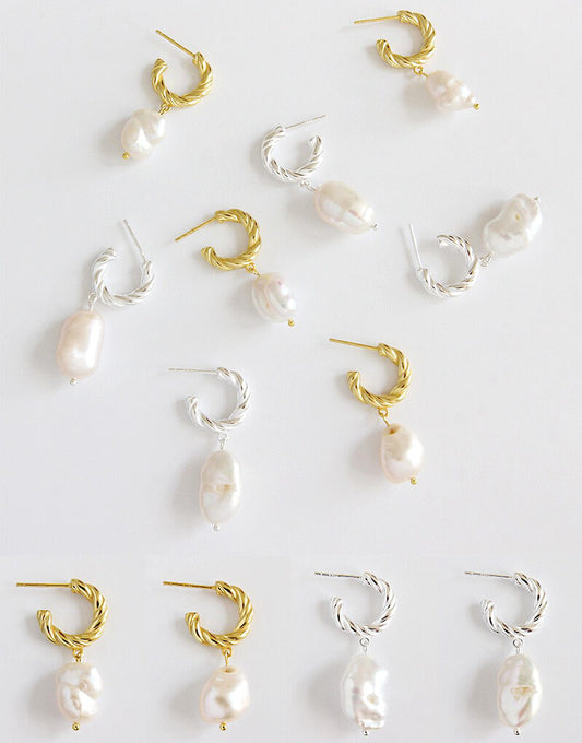 Baroque Pearl Twist Hoop Earrings