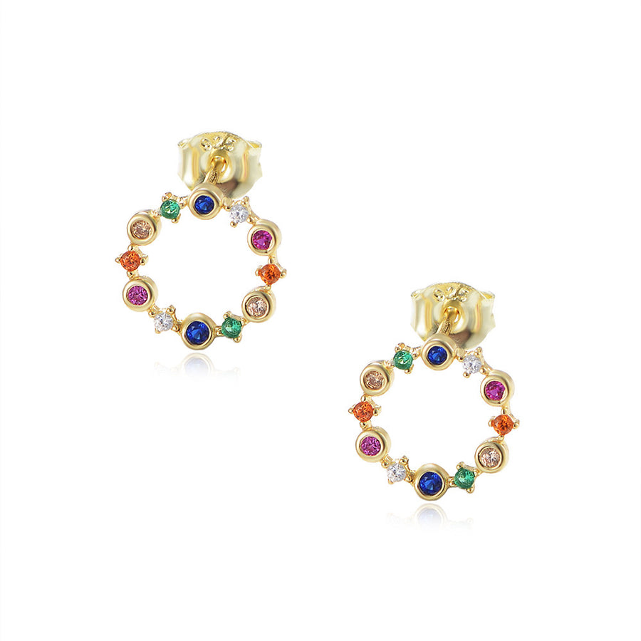 Sterling Silver Colorful Rainbow Circles Stud Earrings