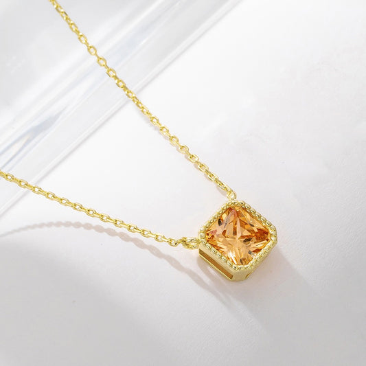 Sterling Silver Square Champagne Necklace