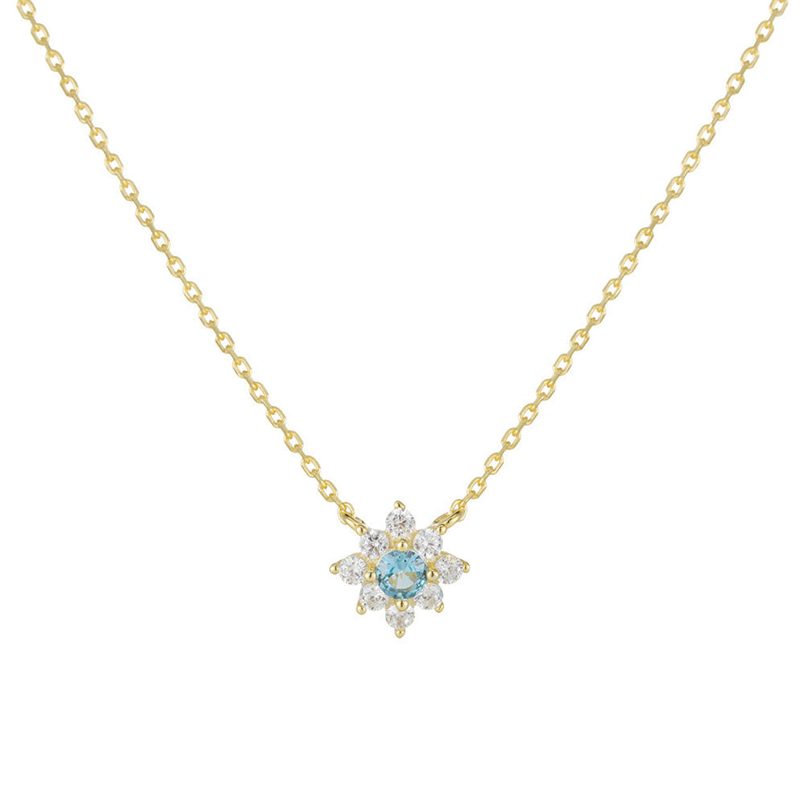Gold Plated Silver Created Blue Topaz Flower Necklace