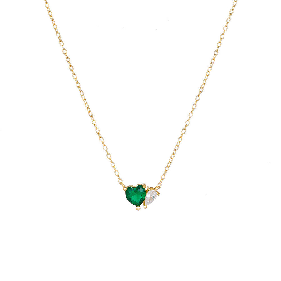 Sterling Silver Green Double Heart Necklace