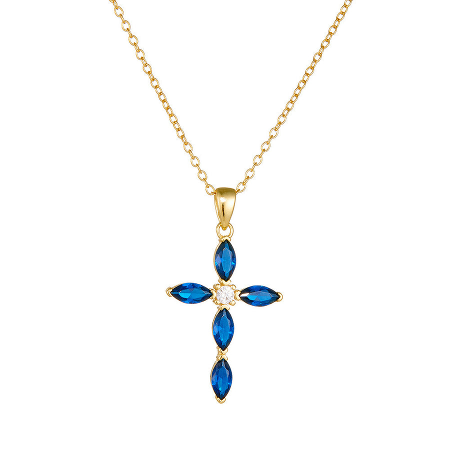 Sterling Silver Created Sapphire Cross Necklace