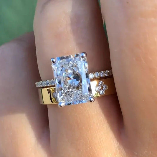 Sterling Silver Radiant Cut Engagement Rings Set