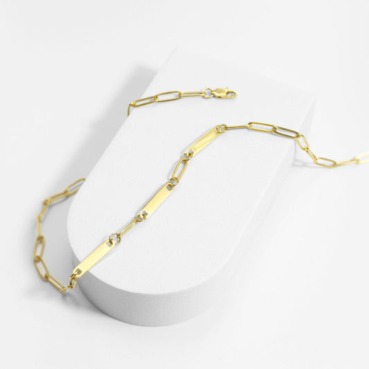 18K Gold PVD Paperclip 3-Bar Engravable Necklace