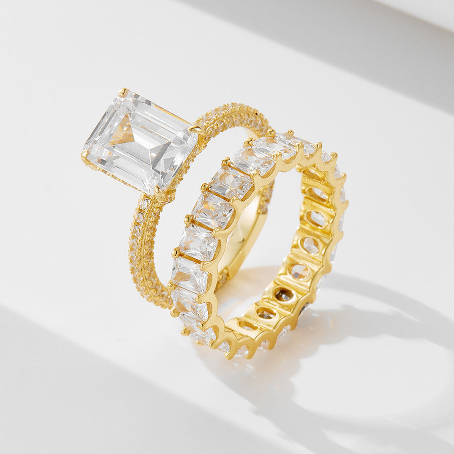Emerald Cut Eternity Band Ring Set in Sterling Silver