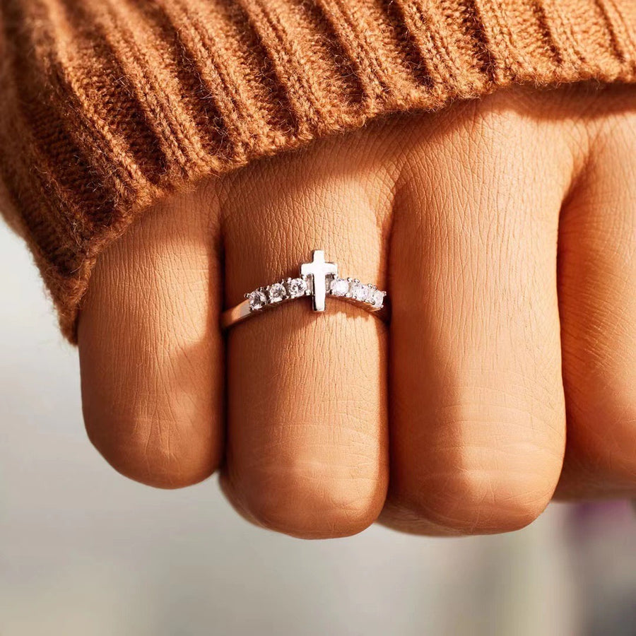 Sterling Silver Cross Engagement Ring